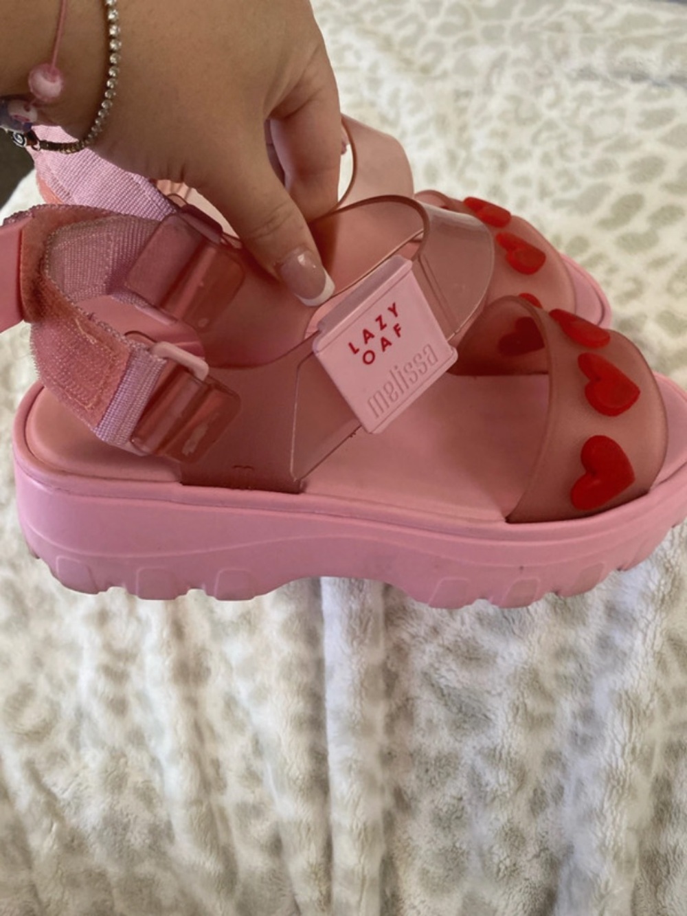 Melissa Pink Platform Sandals with Red Heart Accents